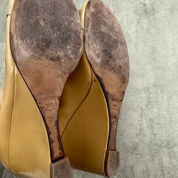 Tory Burch Trudy Peep Toe Patent Leather Wedge Size 7 - Picture 15 of 15